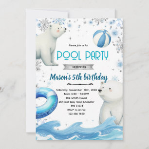 Invitation thème piscine d'hiver avec ours polaire