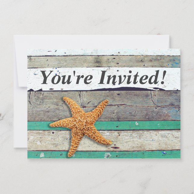 Invitation Thème Plage Starfish Mariage Rustique (Devant)