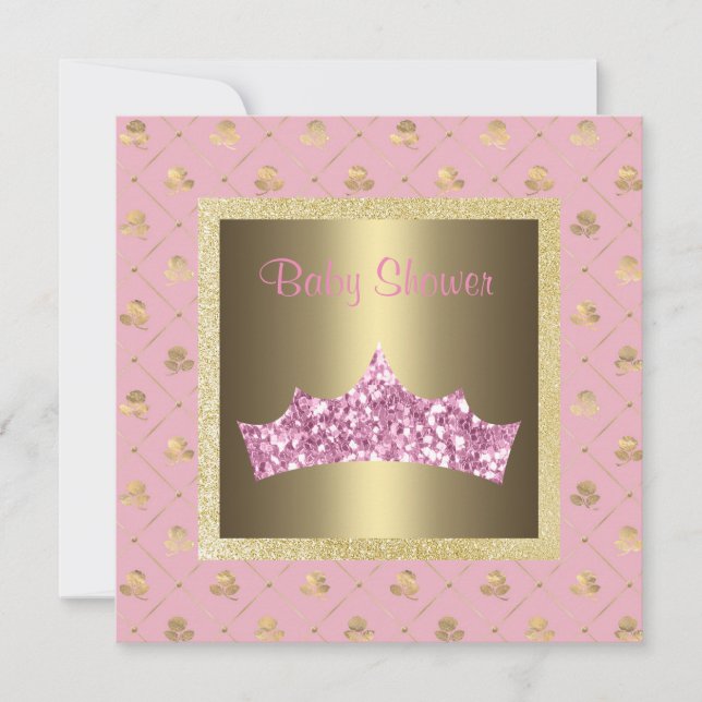 Invitation thème princesse or rose baby shower tiara (Devant)