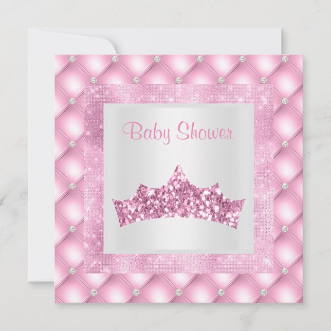 Invitation thème princesse rose baby shower diamants tiara (Devant)