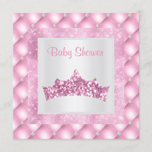 Invitation thème princesse rose baby shower diamants tiara