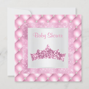 Invitation thème princesse rose baby shower diamants tiara