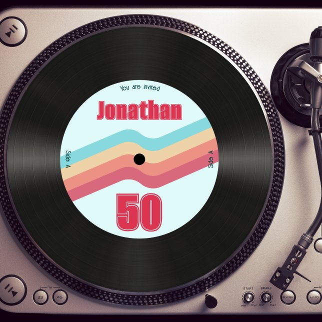 Invitation Thème rétro 70 Disque Vinyle Musique 50e Anniversa (Créateur téléchargé)