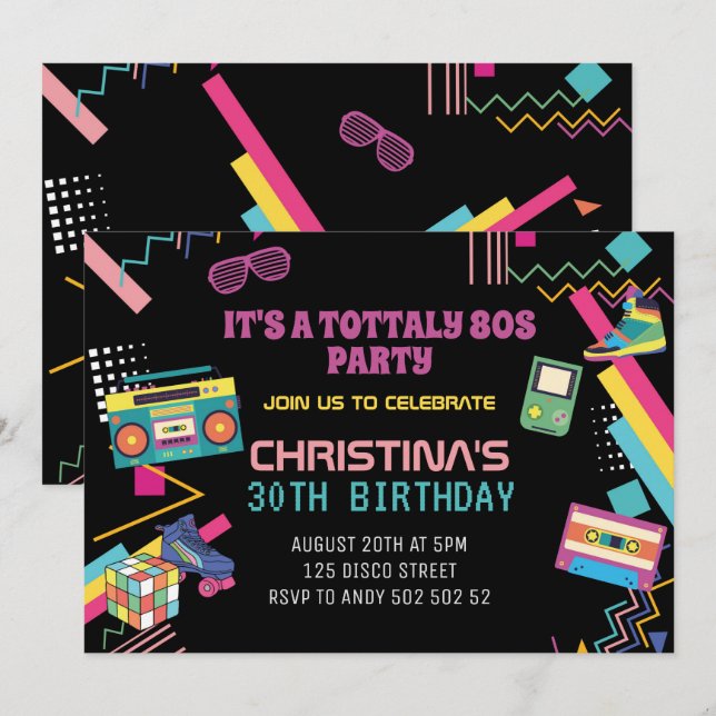 Invitation Thème rétro des années 80 Fête disco 80 J'adore le (Devant / Derrière)