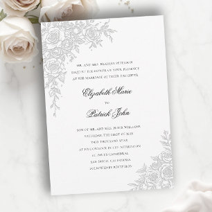 Invitation Thème Rose Élégant Blanc Formel Mariage Classique