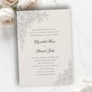 Invitation Thème Rose Élégant Écru Mariage Formel Classique