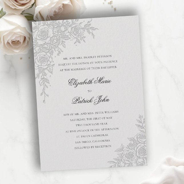 Invitation Thème Rose Élégant Ivory Mariage Formel Classique (formal traditional wedding invitation roses theme floral frame modern classic luxury pure ivory)