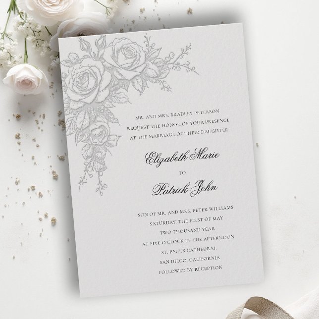 Invitation Thème Rose Timeless Ivoire Mariage Formel Classiqu (formal traditional wedding invitation roses theme floral modern classic luxury ivory neutral cream)