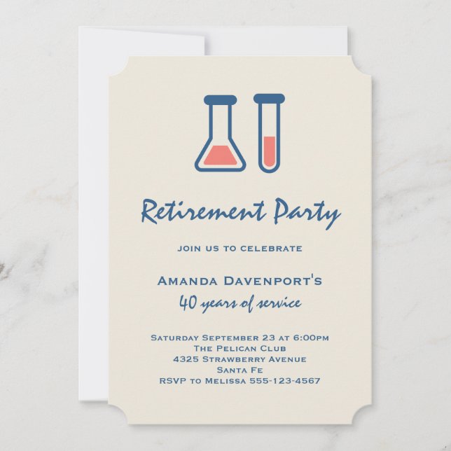 Invitation Thème Science Retraite Bécher & Tube à Essai (Devant)