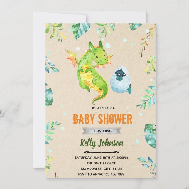 Invitation thème shower bébé dragon (Devant)