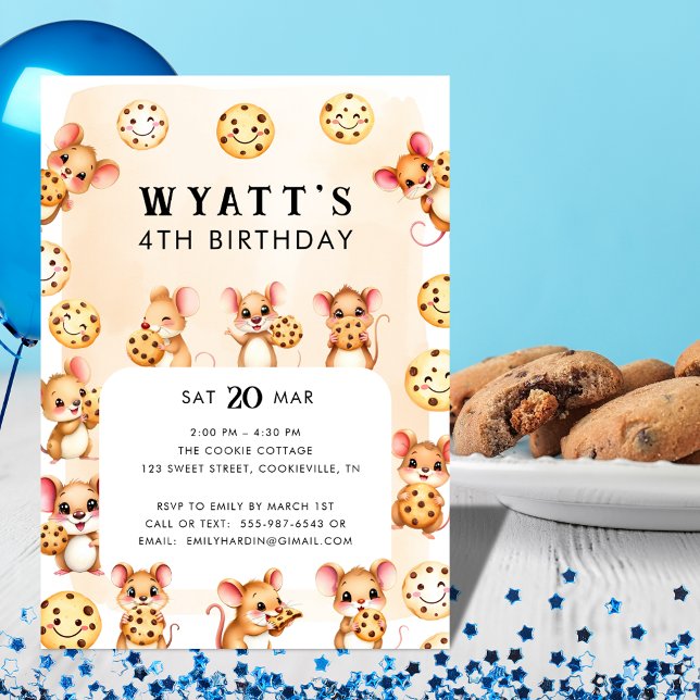 Invitation Thème Souris et Cookie Anniversaire Fête Invitatio (Mouse and Cookie Theme Birthday Party Invite)