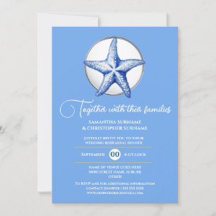 Invitation Thème Starfish mariage bleu blanc argent mer