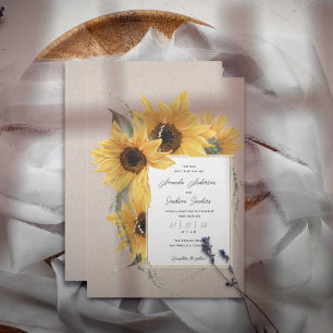 Invitation Thème tournesol, Maison de campagne mariage rustiq