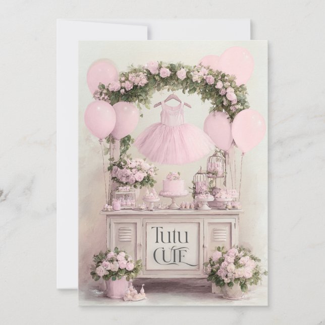 Invitation Thème Tutu Mignon Ballet Rose Ballerine pour Fille (Devant)