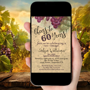 Invitation Thème vin 60e anniversaire aquarelle raisins