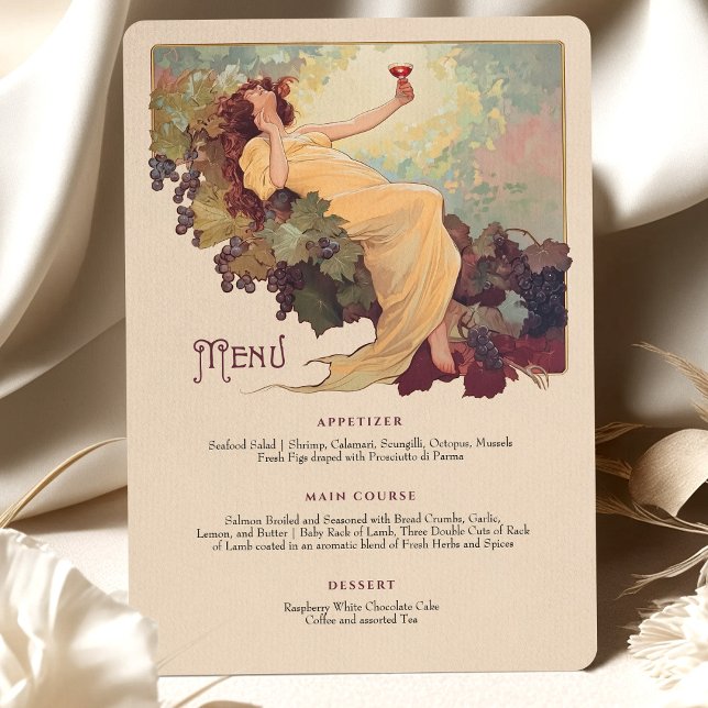 Invitation Thème Vin Art Nouveau Dîner Mariage Menu Floral (Créateur téléchargé)