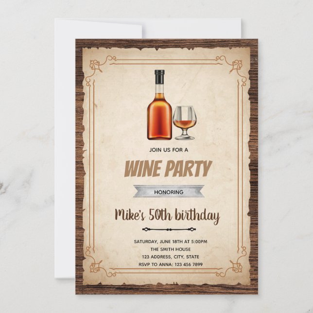 Invitation thème vin homme adulte (Devant)