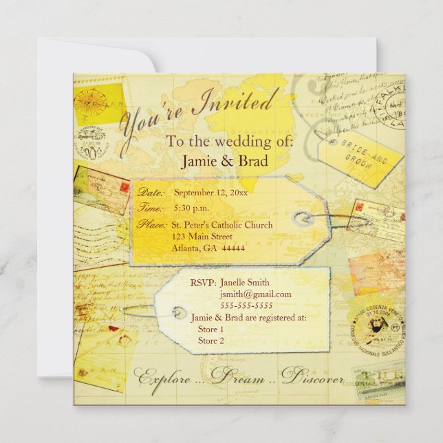 Invitation Thème voyage destination Mariage (Devant)