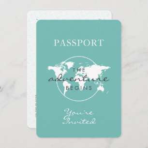 Invitation Thème Voyage Passport Neutre Genre Turquoise Baby