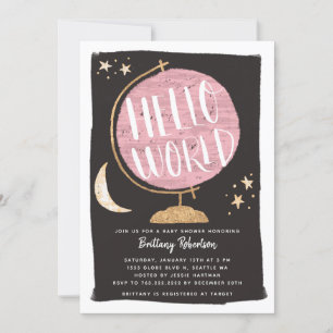 Invitation Thème Voyage Pink Globe Hello Baby shower mondial