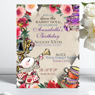 Invitation Thème Whimsical Alice in Wonderland Tea Party