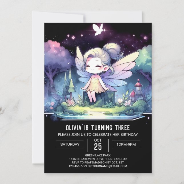 Invitation Thème Whimsical Fairy Anniversaire (Devant)