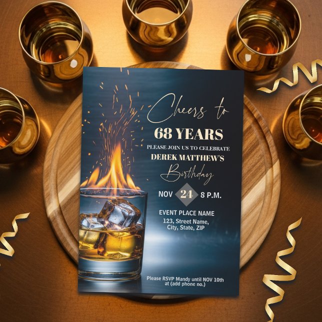 Invitation Thème Whisky Or Fête d'anniversaire des hommes 68  (Créateur téléchargé)