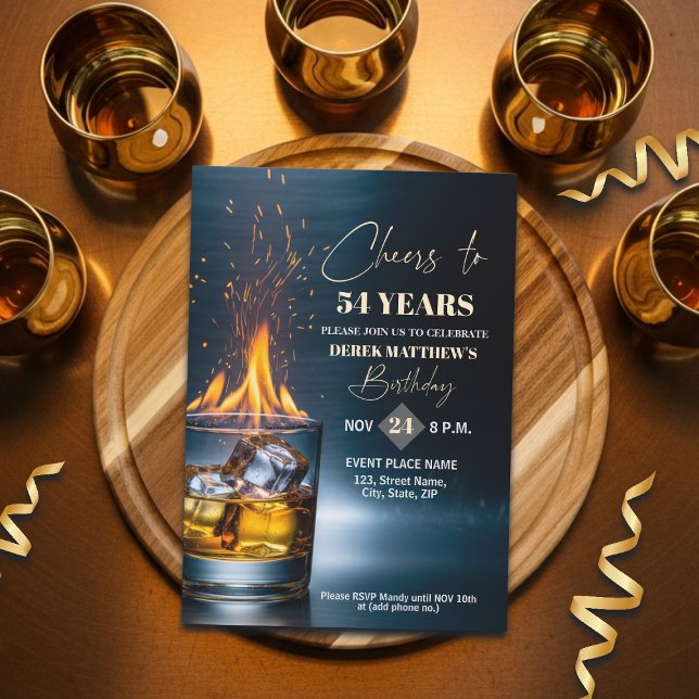 Invitation Thème Whisky Or Hommes Fête d'anniversaire 54 ans (Créateur téléchargé)