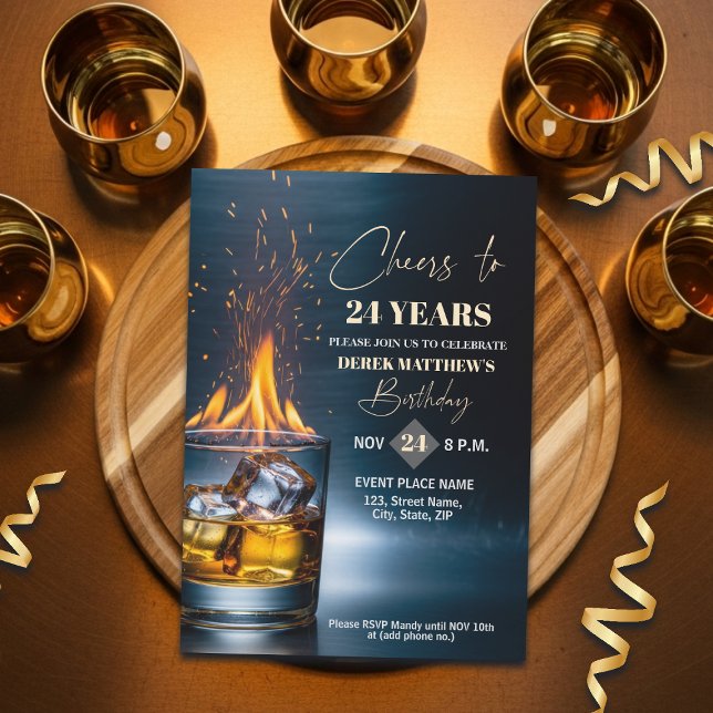 Invitation Thème Whisky Or pour les 24 ans d'un homme (Créateur téléchargé)