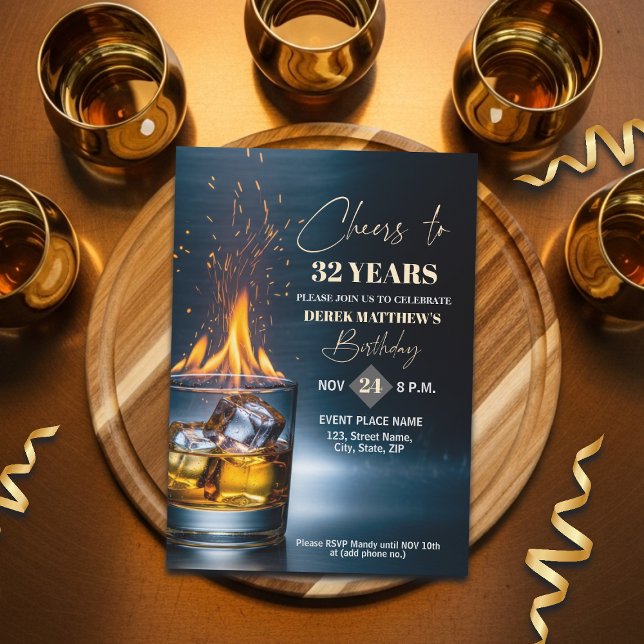 Invitation Thème Whisky Or pour les 32 ans d'un homme (Créateur téléchargé)