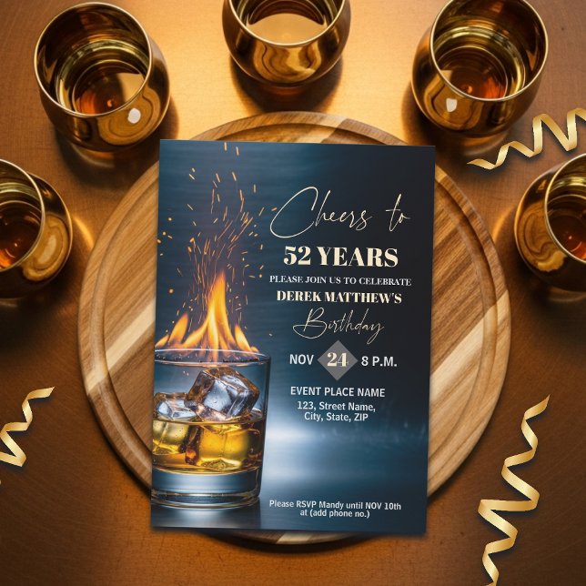 Invitation Thème Whisky Or pour les 52 ans d'un homme (Créateur téléchargé)
