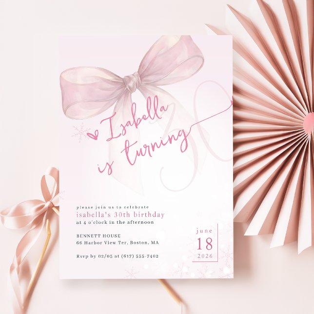 Invitation Thèmes d'anniversaire 30 ans Rose Ruban Hiver (Créateur téléchargé)