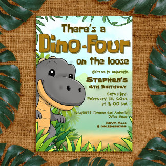 Invitation There's a Dino Four on the Loose - 4rd Birthday