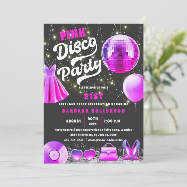 Invitation Think Pink Core Disco Party (Debout devant)