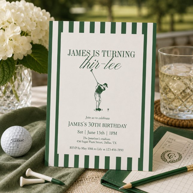 Invitation Thir-Tee Golf 30e Anniversaire Rayure Verte (Créateur téléchargé)