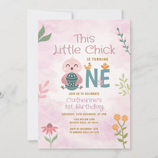 Invitation This Little Chicks is turning ONE Easter Birthday (Devant)