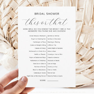 Invitation This Or That Bridal Shower Couples Wedding Games