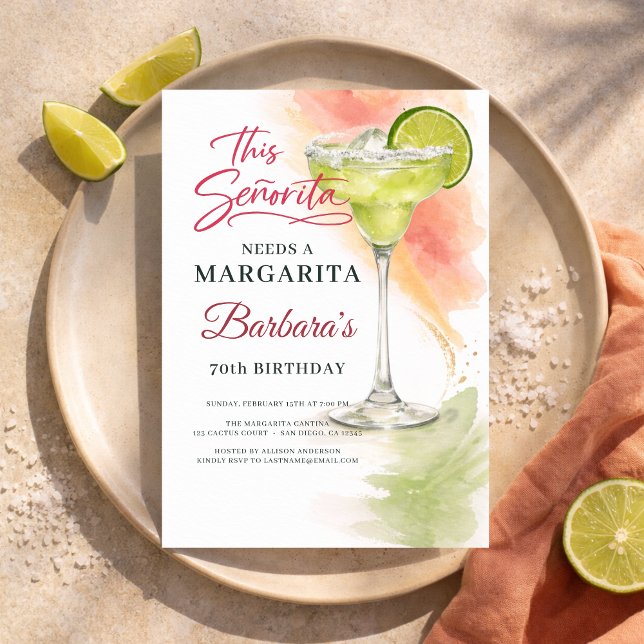 Invitation This Señorita Needs a Margarita 70th Fiesta (Créateur téléchargé)