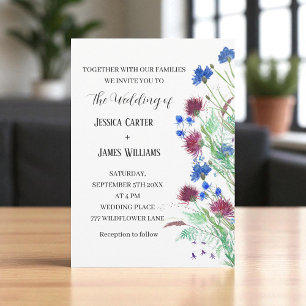 Invitation Thistle Cornflowers Fleur sauvage Rustic Mariage