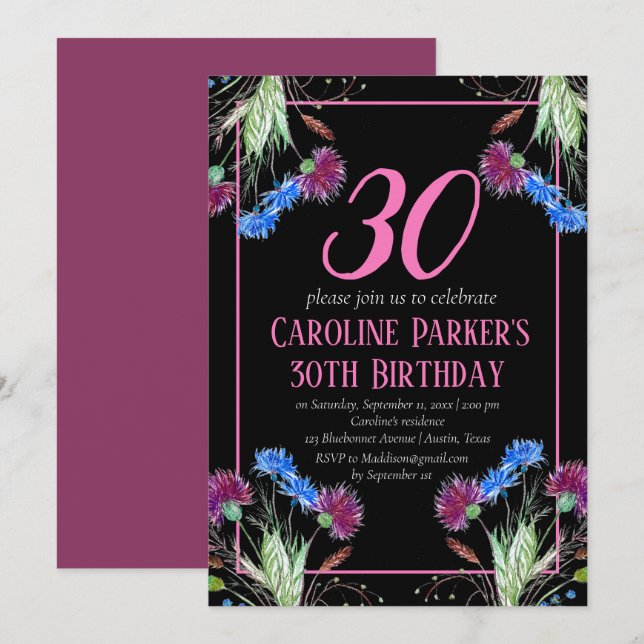 Invitation Thistle Scottish 30e anniversaire violet floral (Devant / Derrière)