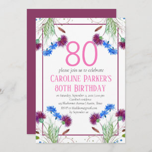 Invitation Thistle Scottish 80e anniversaire violet floral
