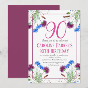 Invitation Thistle Scottish 90e anniversaire violet floral