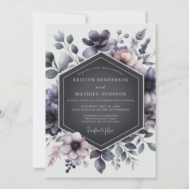 Invitation Thistle Shadowy Flora Wedding (Devant)