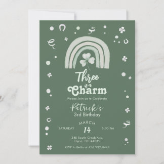 Invitation Three Is A Charm Shamrock Any Age Birthday