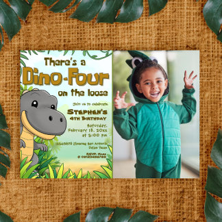 Invitation Three Rex Boy 4th Birthday with Photo