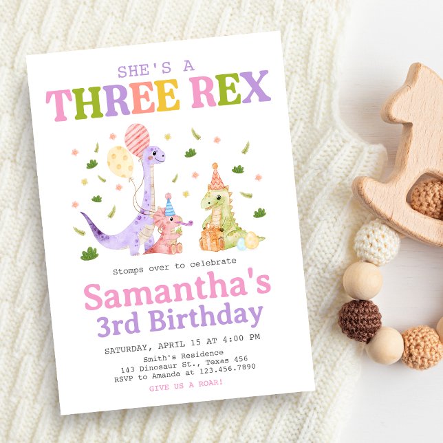 Invitation Three Rex Dinosaur Birthday (Dinosaur 3rd Birthday Invitation)