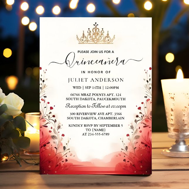 Invitation Tiara Black Lace Red Quinceanera (Créateur téléchargé)