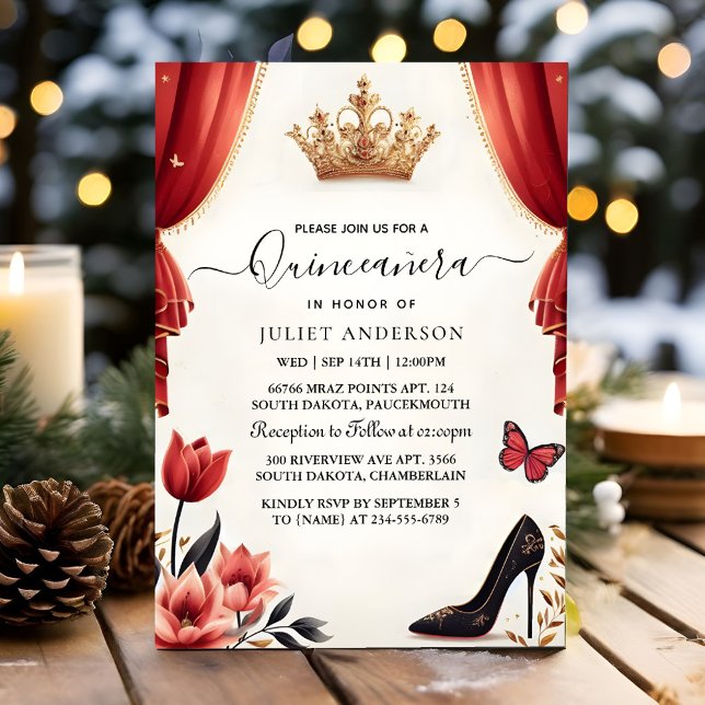 Invitation Tiara Black Lace Rouge Quinceanera (Créateur téléchargé)