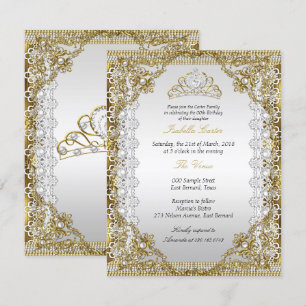 Invitation Tiara Blanc Perle Lace Damassé Fête d'anniversaire