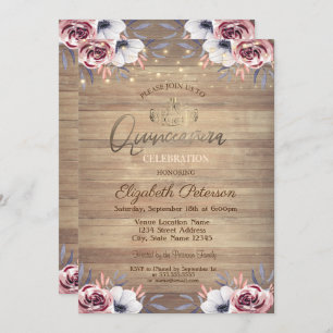 Invitation Tiara d'or, Lumières à cordes Roses Wood Quinceañe